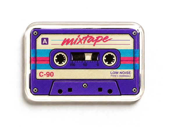 Прямоугольный стикер с ретро-кассетой mixtape